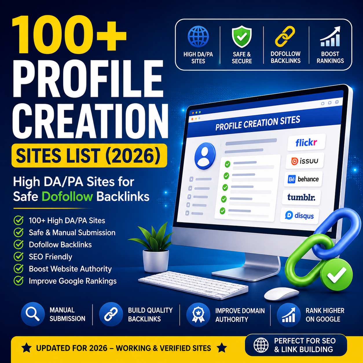 100+ Profile Creation Sites List (2026): High DA/PA Sites for Safe Dofollow Backlinks
